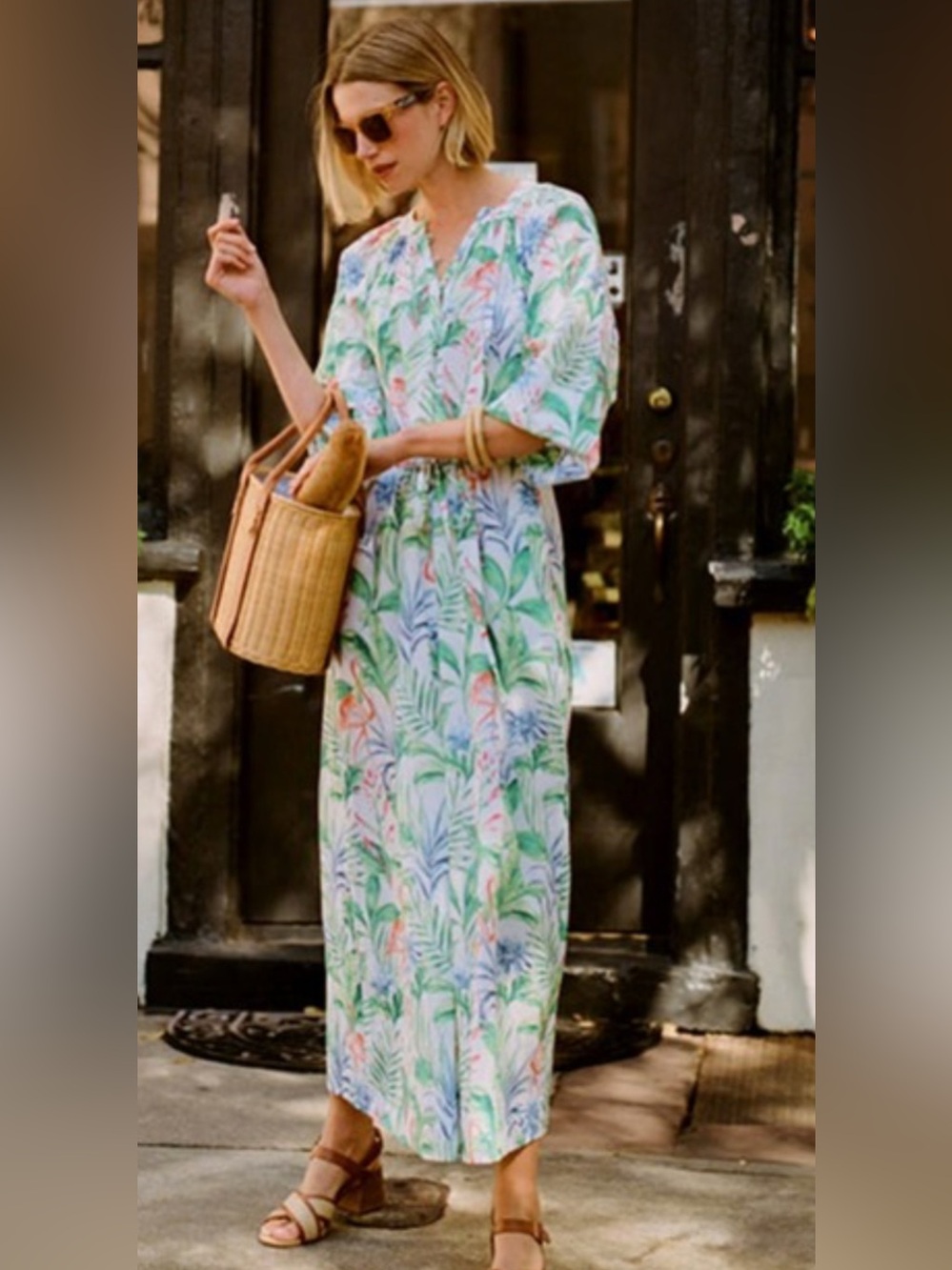 J.McLaughlin 
DANIELLA DRESS 
WHITE/GREEN/BLUE
FLAMINGO PALM
Size XL